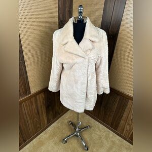 ZINMAN DYED IVORY CREAM SHEARED BEAVER FUR COAT JACKET SIZE MEDIUM